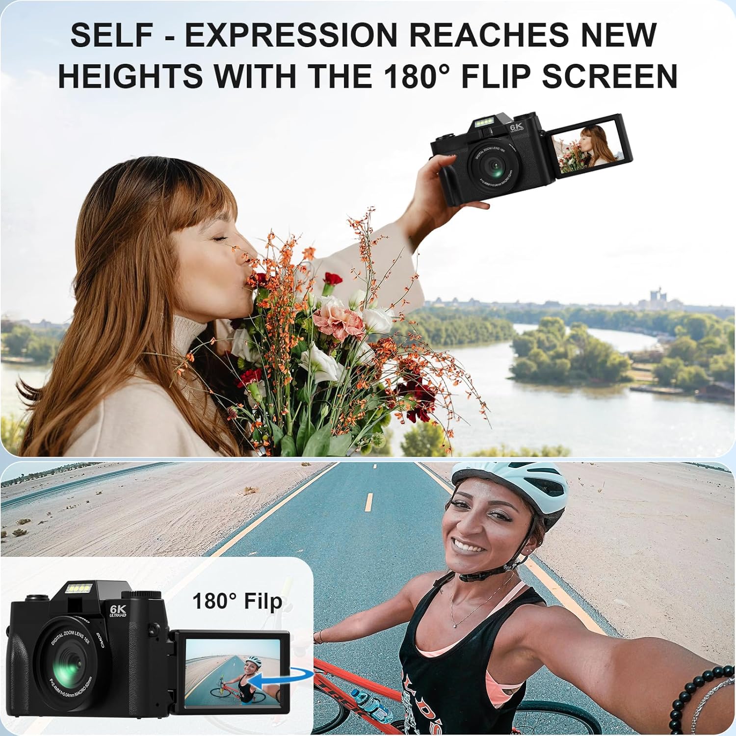 Appareil Photo Numérique 6K 64MP avec WiFi, Carte TF 64 Go, Microphone, Autofocus