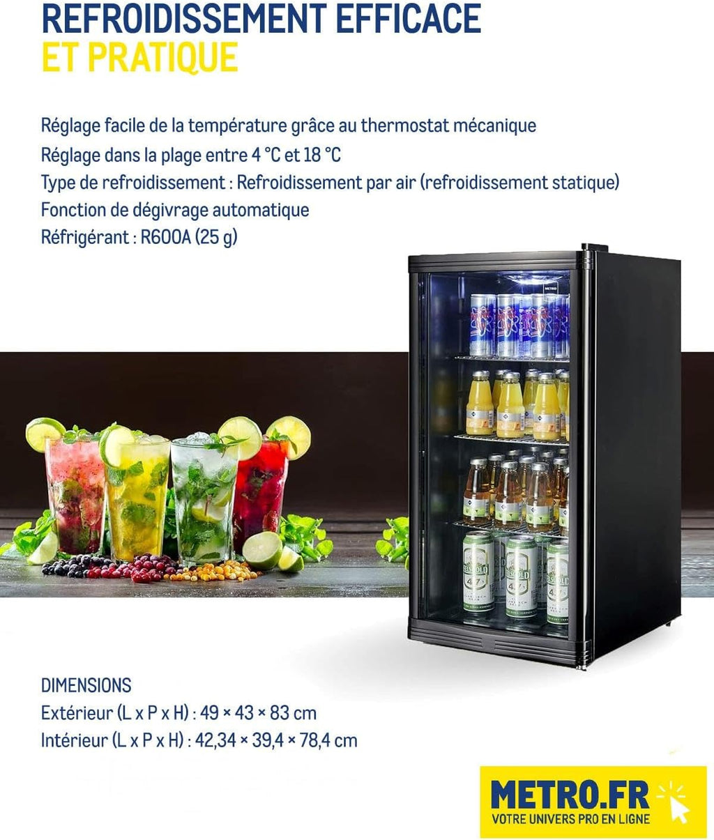 Professional Réfrigérateur à boissons GPC1088, métal/verre, 88 L, réfrigération statique
