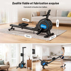 Rameur Musculation d'Appartement, Rameur à Double Rails, App et Écran LED