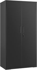 Meuble de Rangement Bureau, 5 Niveaux, Doubles Portes, Serrure, OMC015B01