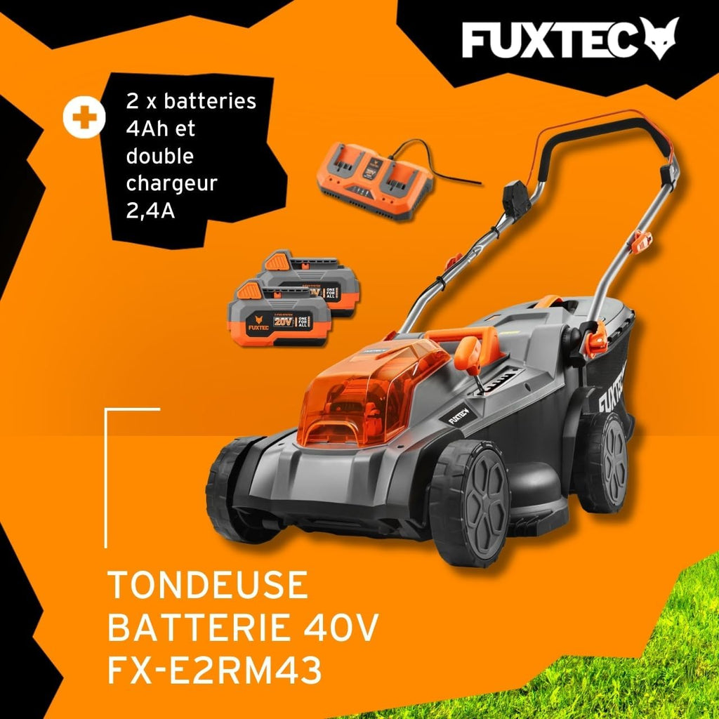 Tondeuse à Gazon sans Fil 40V (2x20V) E2RM43 Set Batteries et Chargeur - Hauteur De Coupe Variable