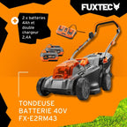 Tondeuse à Gazon sans Fil 40V (2x20V) E2RM43 Set Batteries et Chargeur - Hauteur De Coupe Variable