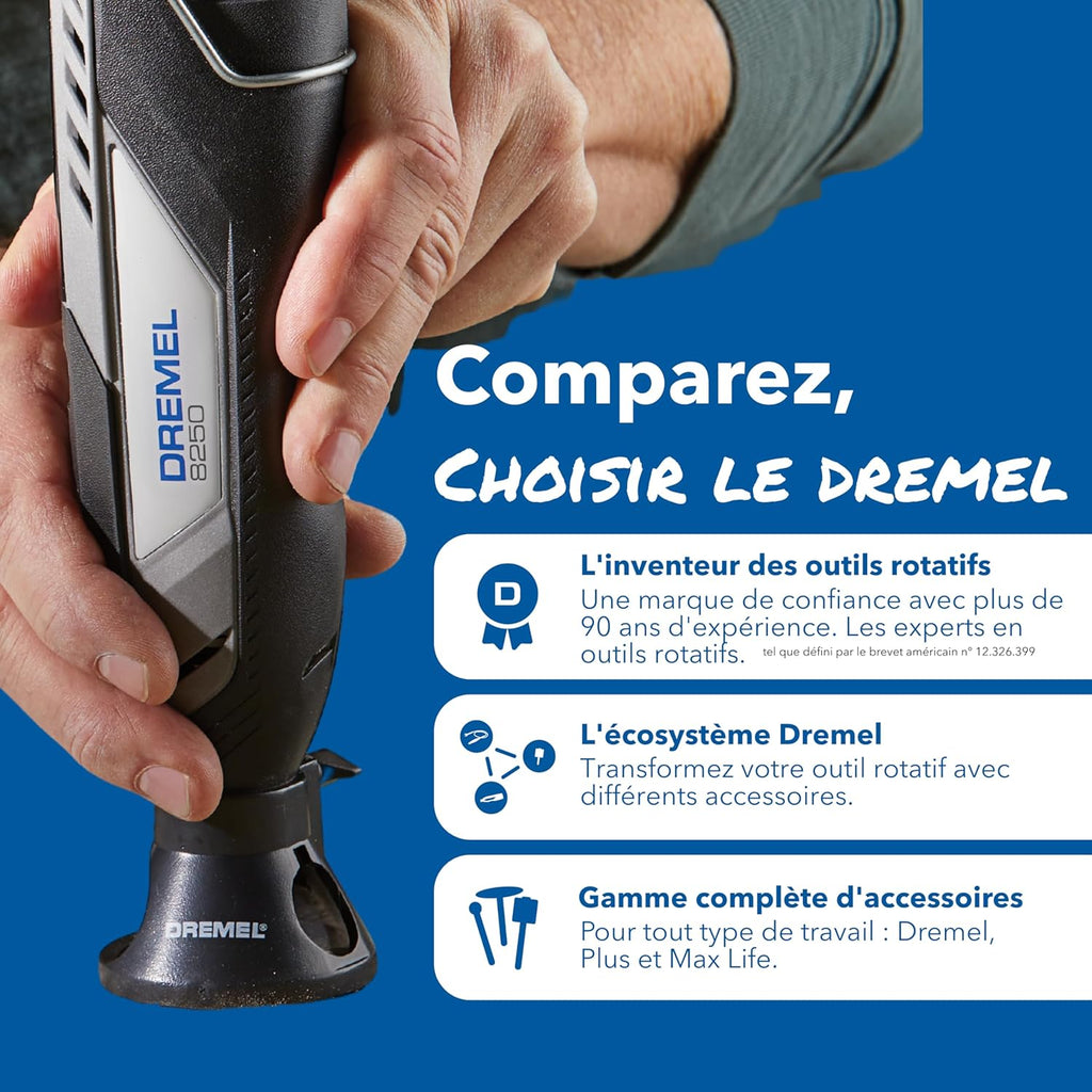 8250 Outil rotatif sans fil 12 V 5 000-30 000 tr/min Kit d'outils multifonctions sans balais avec boîte Dremel