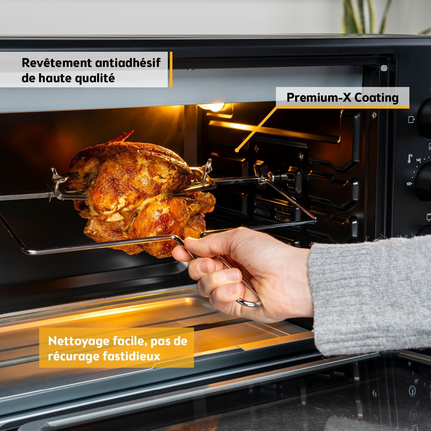 First Austria - Mini-Four 45L 2000W - Avec 4 hauteurs d'insertion, plaque, grille & tournebroche rotatif