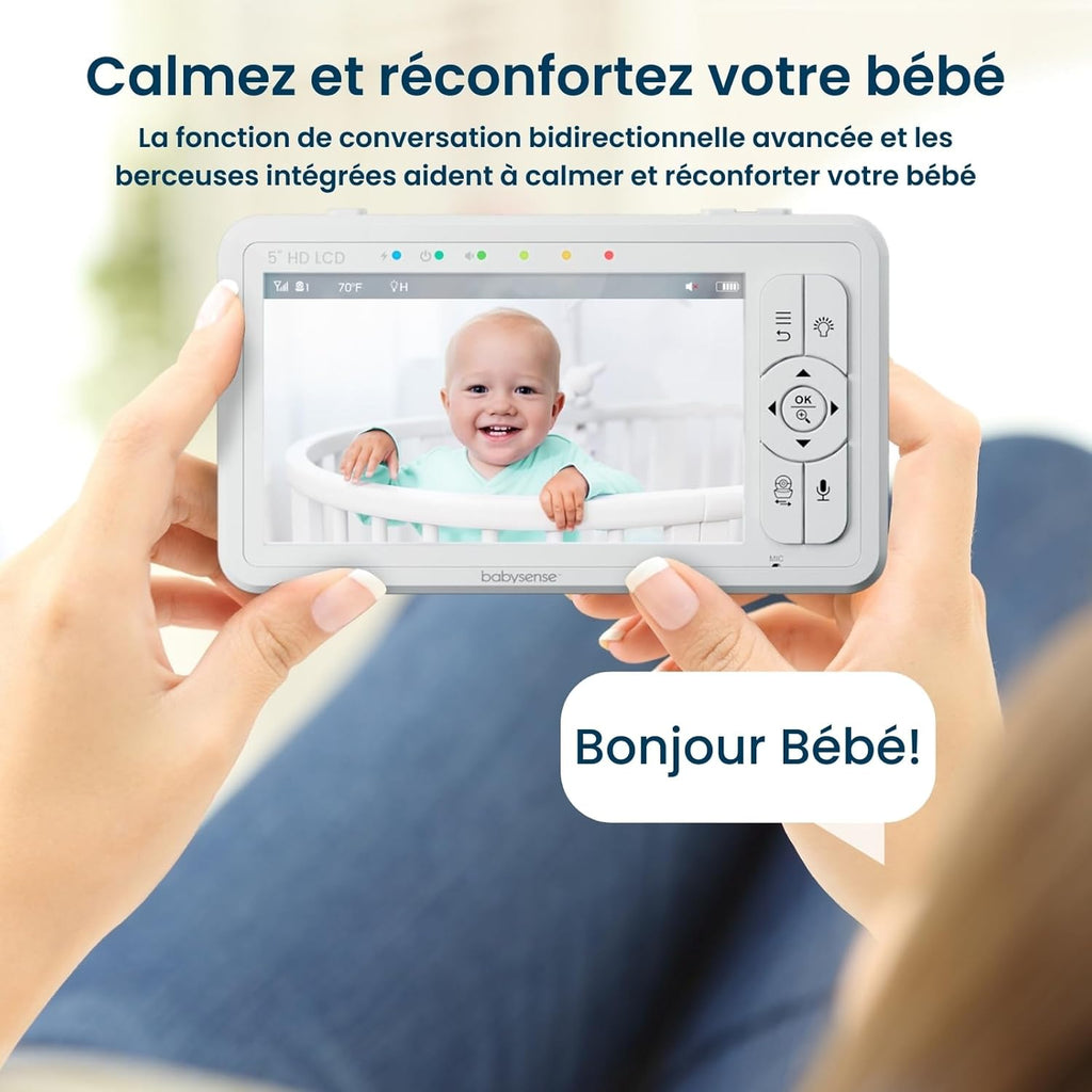 Moniteur HD Vidéo pour Bébé - Babyphone avec Écran Divisé 5“ et 2 Caméras 720p