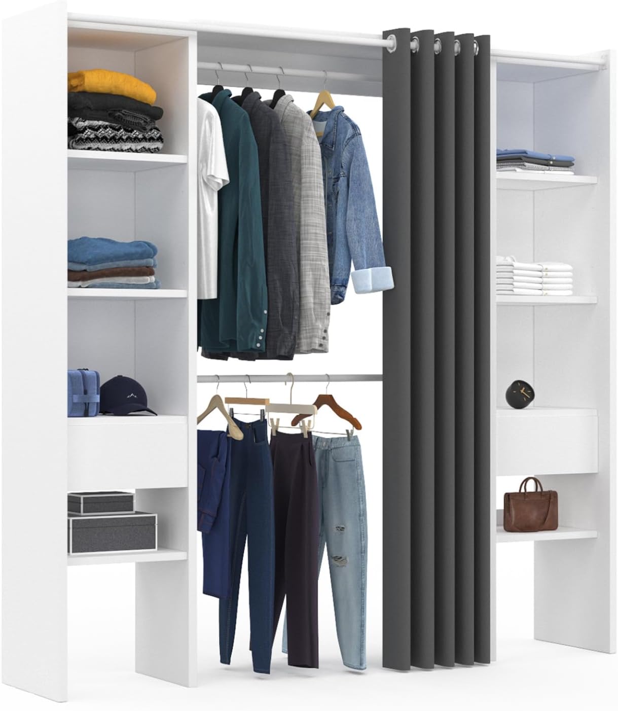 Dressing extensible double MERYL 120/180 x 50 x 180 cm, avec étagères + double penderie