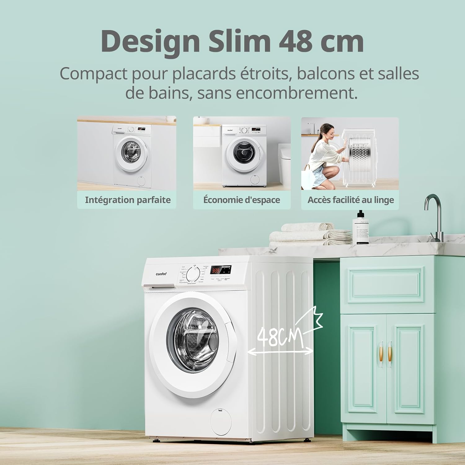 CFE12EW80/W-FR Lave-linge frontal 8KG, 15 Programmes, Prélavage, Blanc