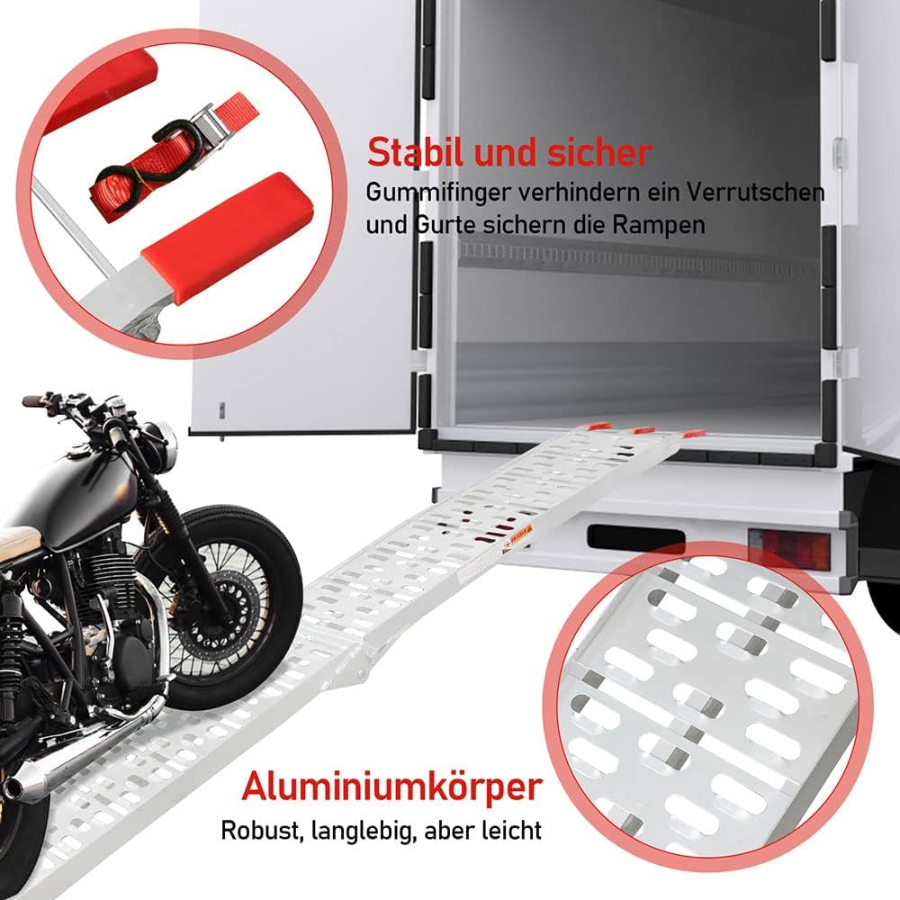 Lot de 2 rampes de chargement pliables en aluminium pour moto - 680 kg - Antidérapantes