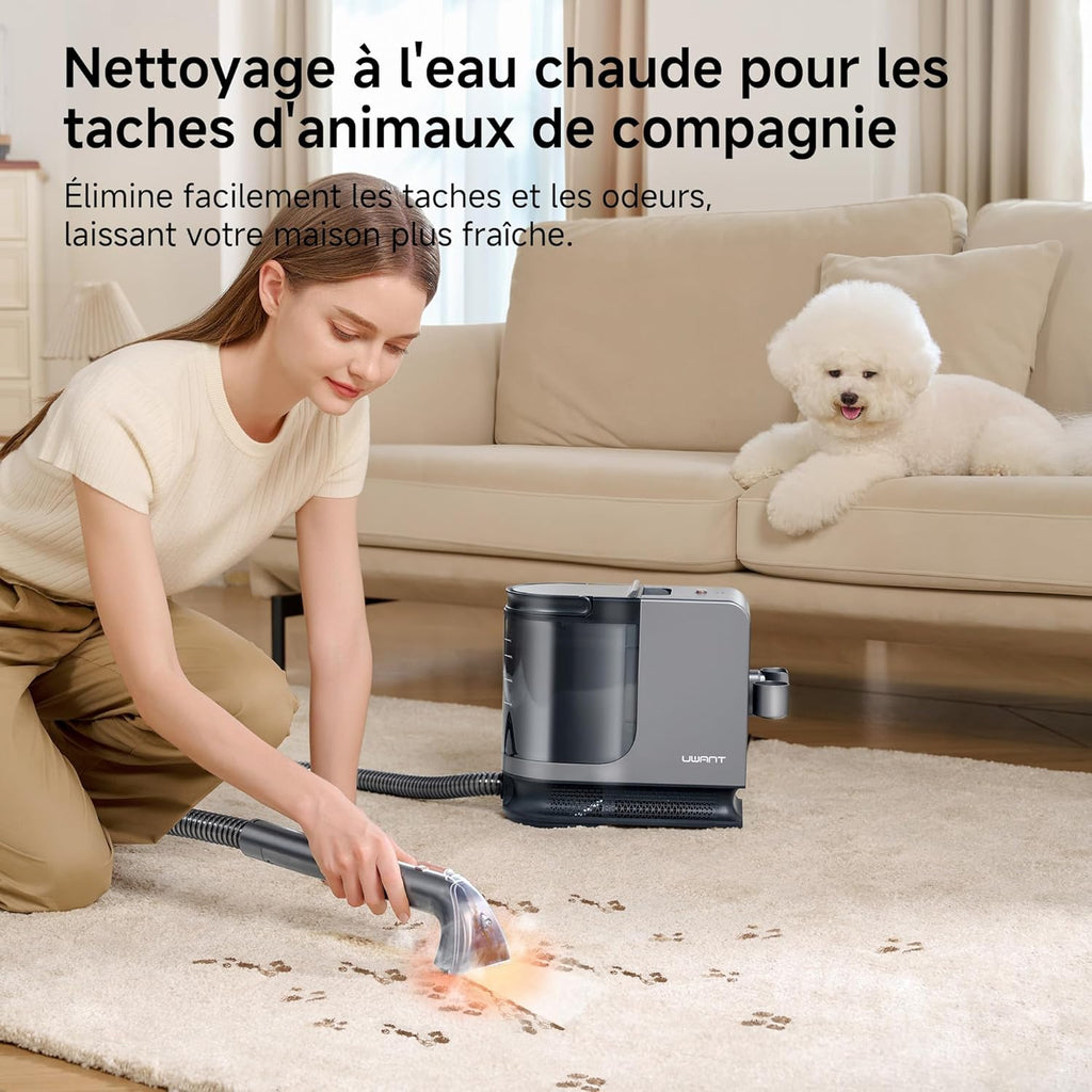 B400 Vapeur et Chauffage Shampouineuse Canapé Professionnel，Aspiration Puissante 18Kpa avec 4 Accessoires