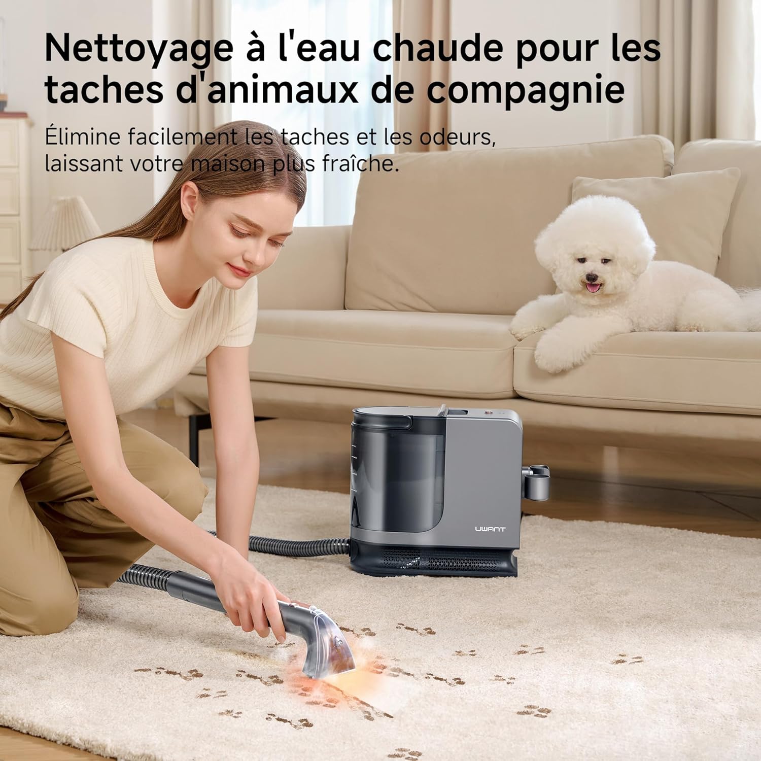 B400 Vapeur et Chauffage Shampouineuse Canapé Professionnel，Aspiration Puissante 18Kpa avec 4 Accessoires