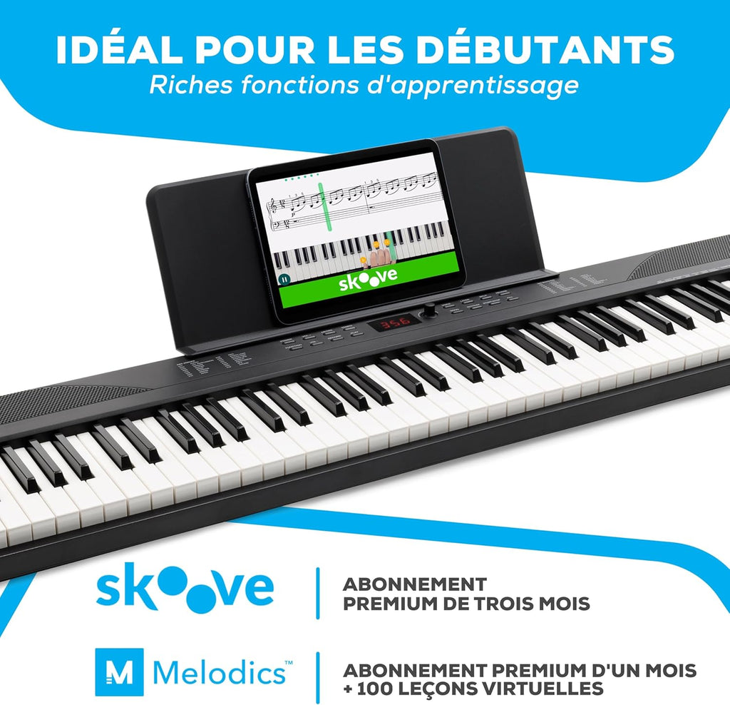 Piano Numérique 88 Touches avec 480 Sons, Haut-Parleurs, Sac de Transport, Support, Casque