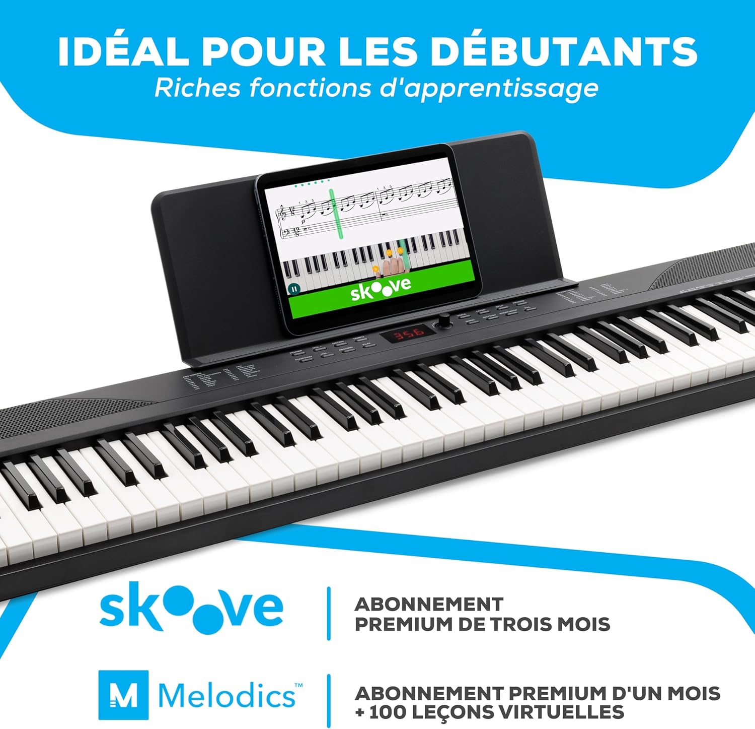 Piano Numérique 88 Touches avec 480 Sons, Haut-Parleurs, Sac de Transport, Support, Casque