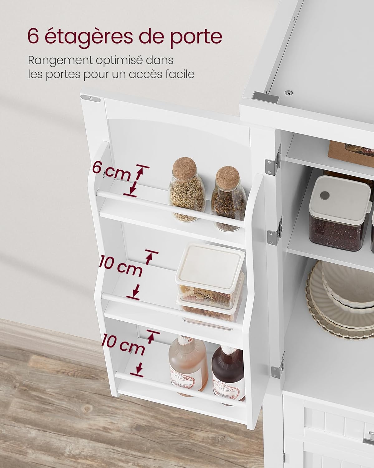 Buffet Haut Cuisine, Meuble de Rangement, avec Tiroir, Placards, Étagères Réglables, Blanc BBC561W21