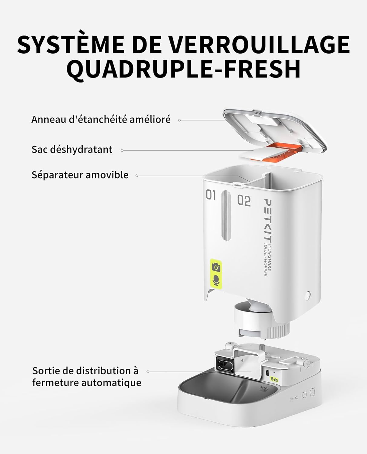 Distributeur automatique de nourriture pour chats avec caméra HD 1080p et connectivité WiFi
