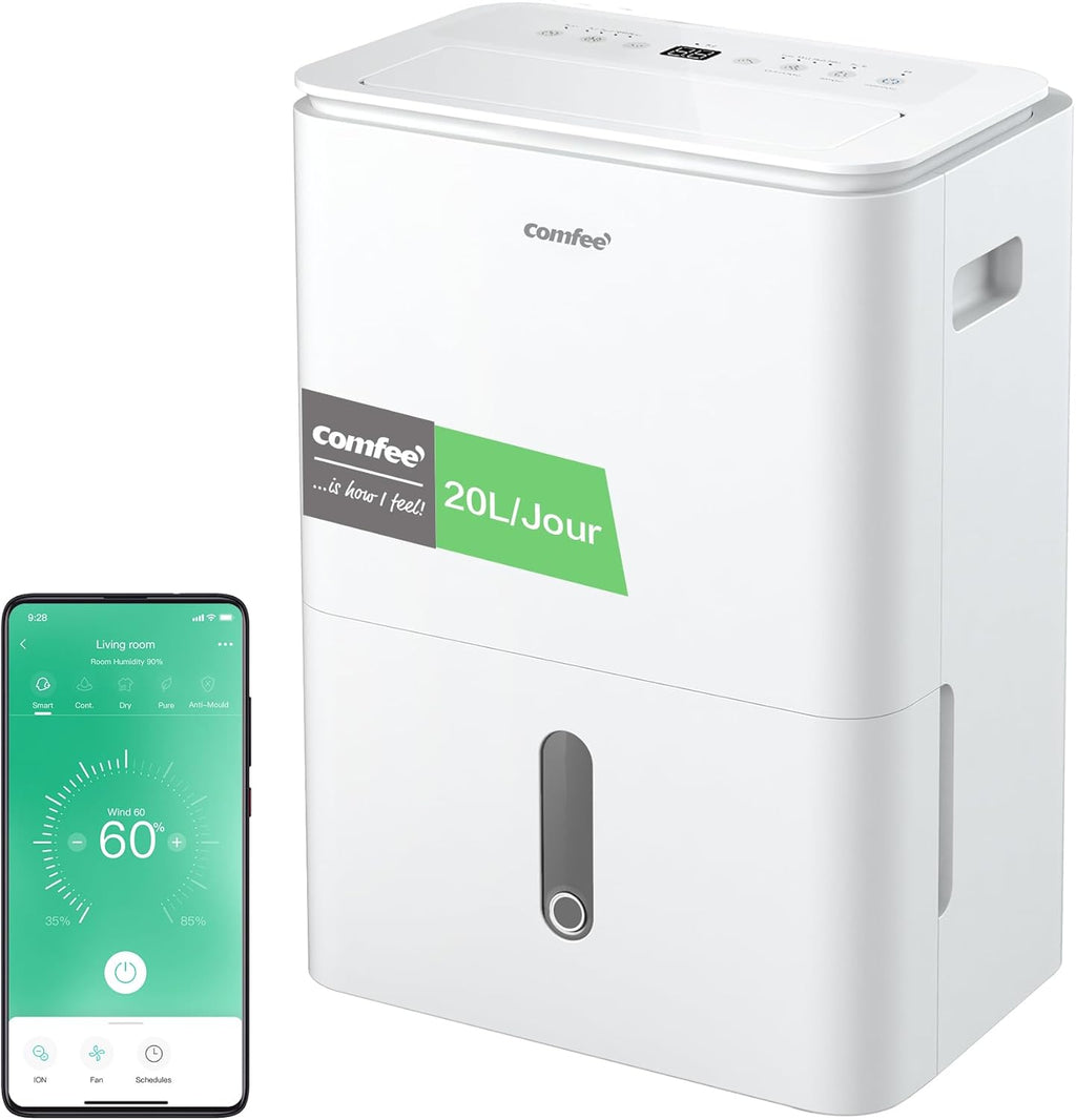 Déshumidificateur Easy Dry 20L/jour, 4 Modes, Deshumidificateur d'air Connecté, Réservoire 3L
