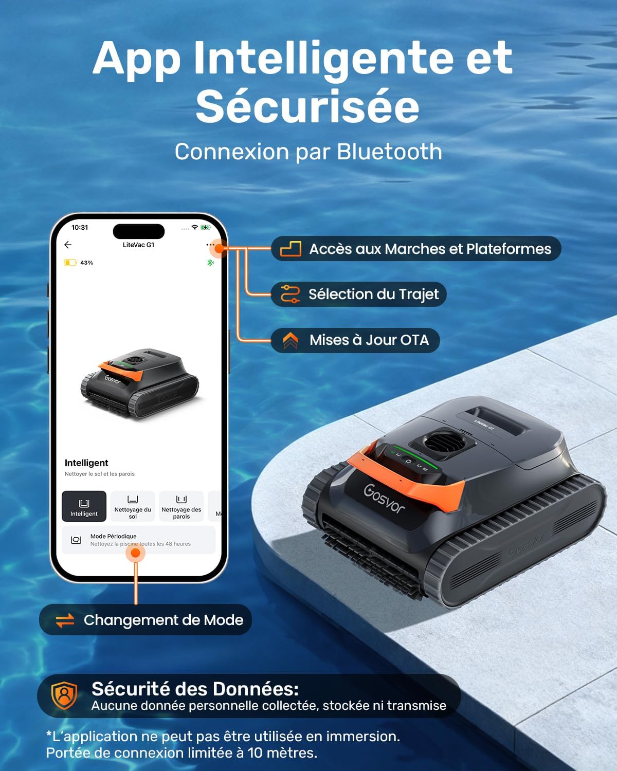 2026 Nouveau LiteVac G1 Robot Piscine Fond et Parois, Double Filtration, Navigation Intelligente & App