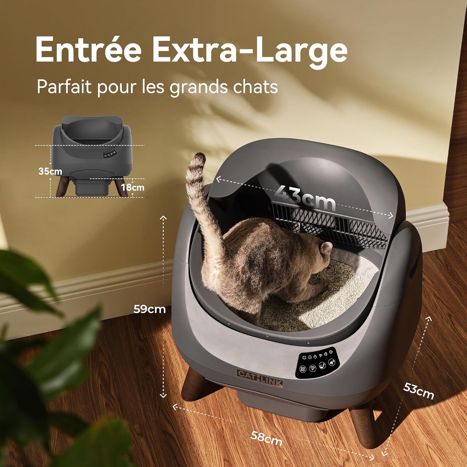 Litière Autonettoyante pour Chat, Avec Dessus Ouvert, Connexion 5 GHz, Grande Capacité 12L