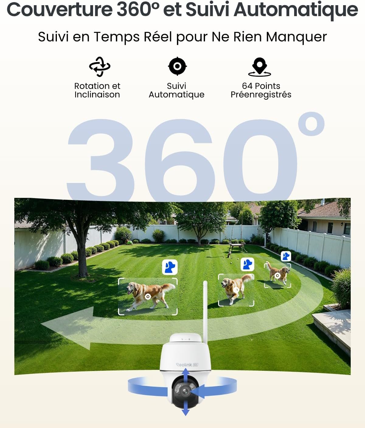 4K Camera Surveillance WiFi Exterieure, 2,4/5Ghz Wi-FI 6, Détection Intelligent