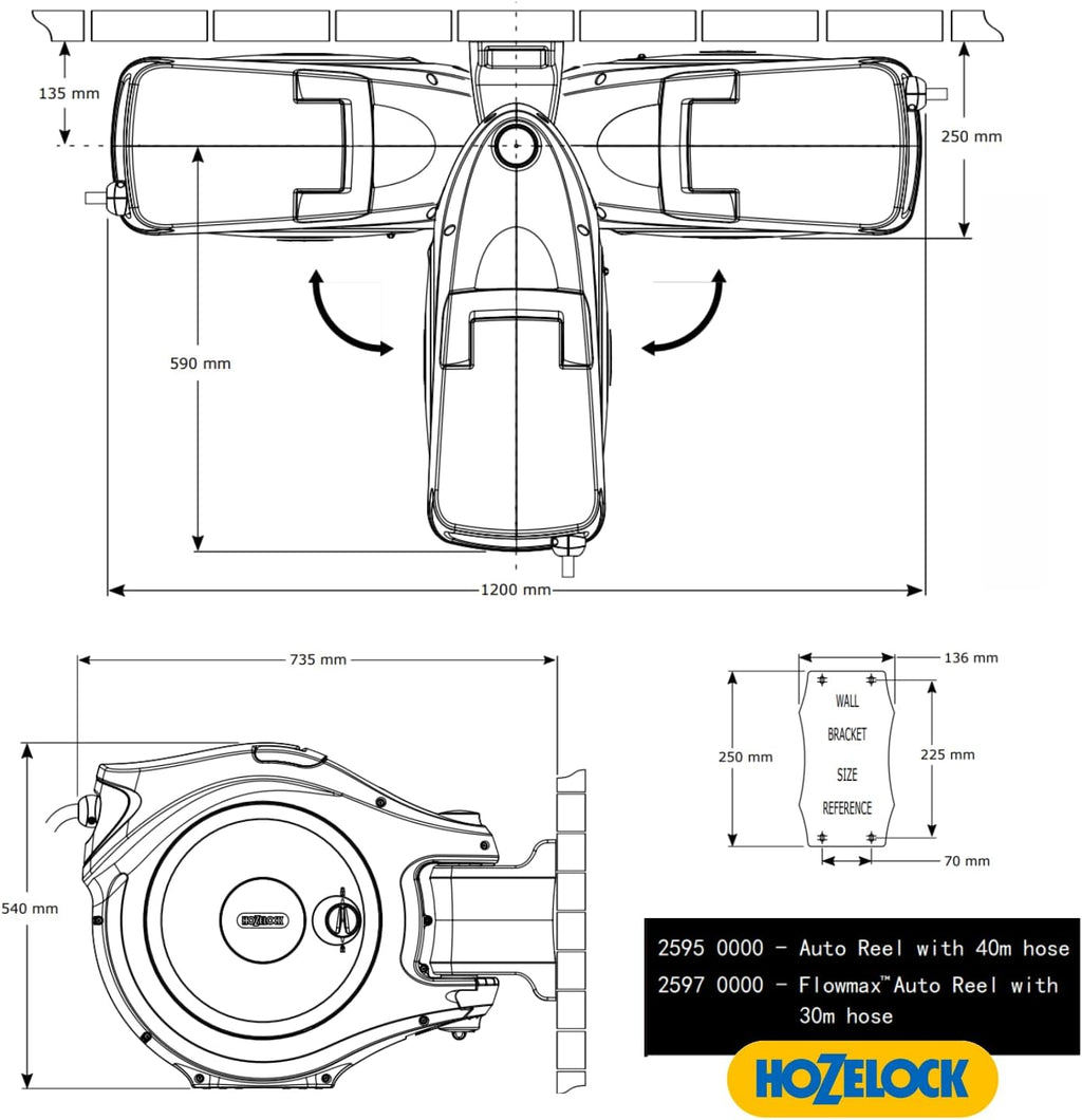Enrouleur de Tuyau Mural Auto Reel 40 M, avec lance, Raccords, Tuyau Hozelock et Fixation Inclus, 2595R0000