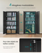 Meuble de Rangement Bureau, 5 Niveaux, Doubles Portes, Serrure, OMC015B01