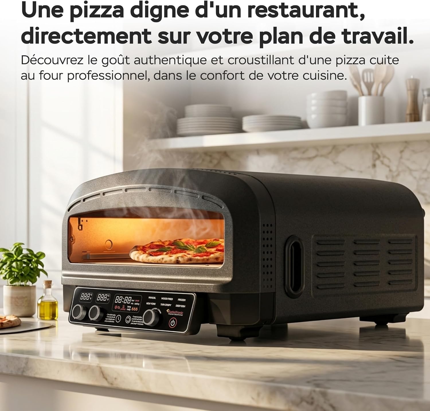 Four à pizza électrique, 450°C, Pierre incluse, 2200W, Intérieur/Extérieur