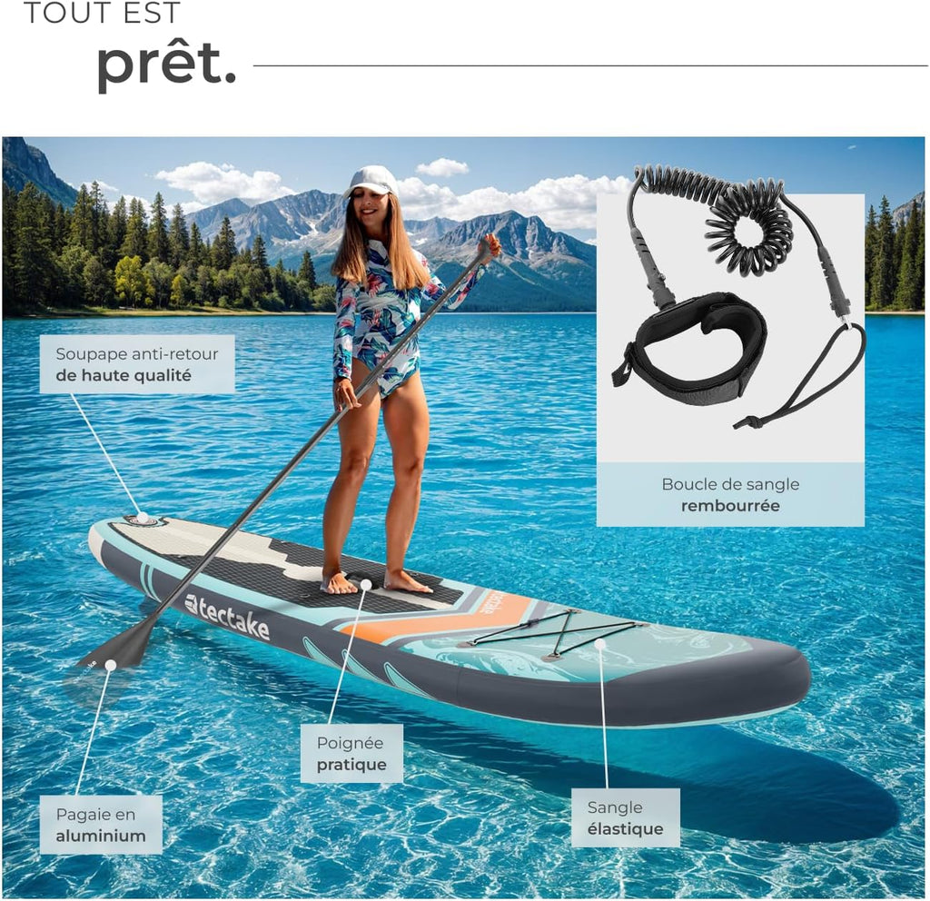 Planche de Stand-up Paddle Gonflable Adulte 2-en-1, Siege Paddle détachable, Pompe, 3 Ailerons