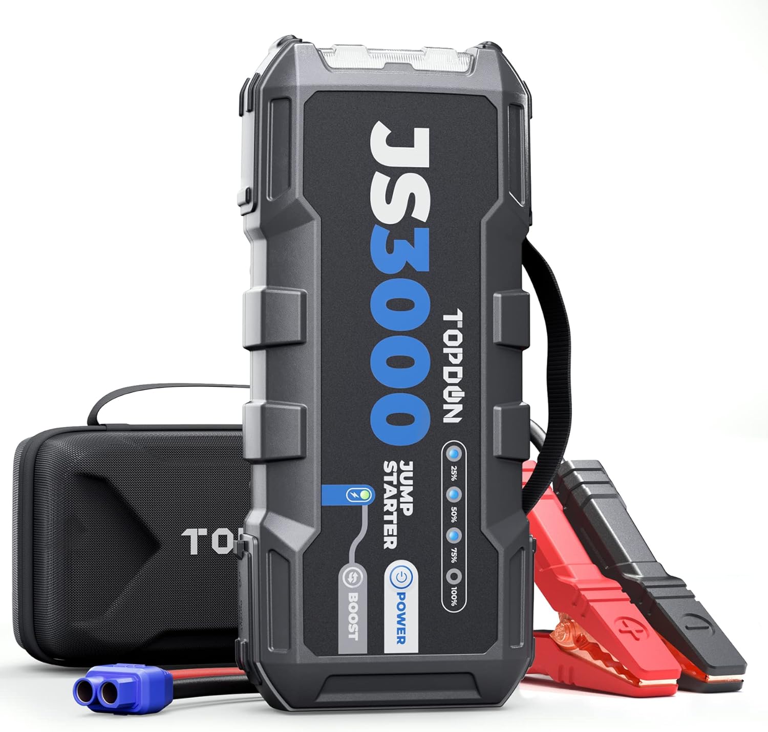 JS3000 Demarreur Batterie Voiture 3000A/24000mAh Jump Starter Moteurs, Lampe Poche LED intégrée