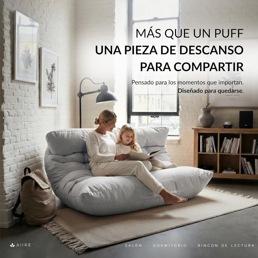 Fauteuil Pouf Salon Moderne – Pouffe Géant XXL pour 2 Personnes avec Remplissage - Gris