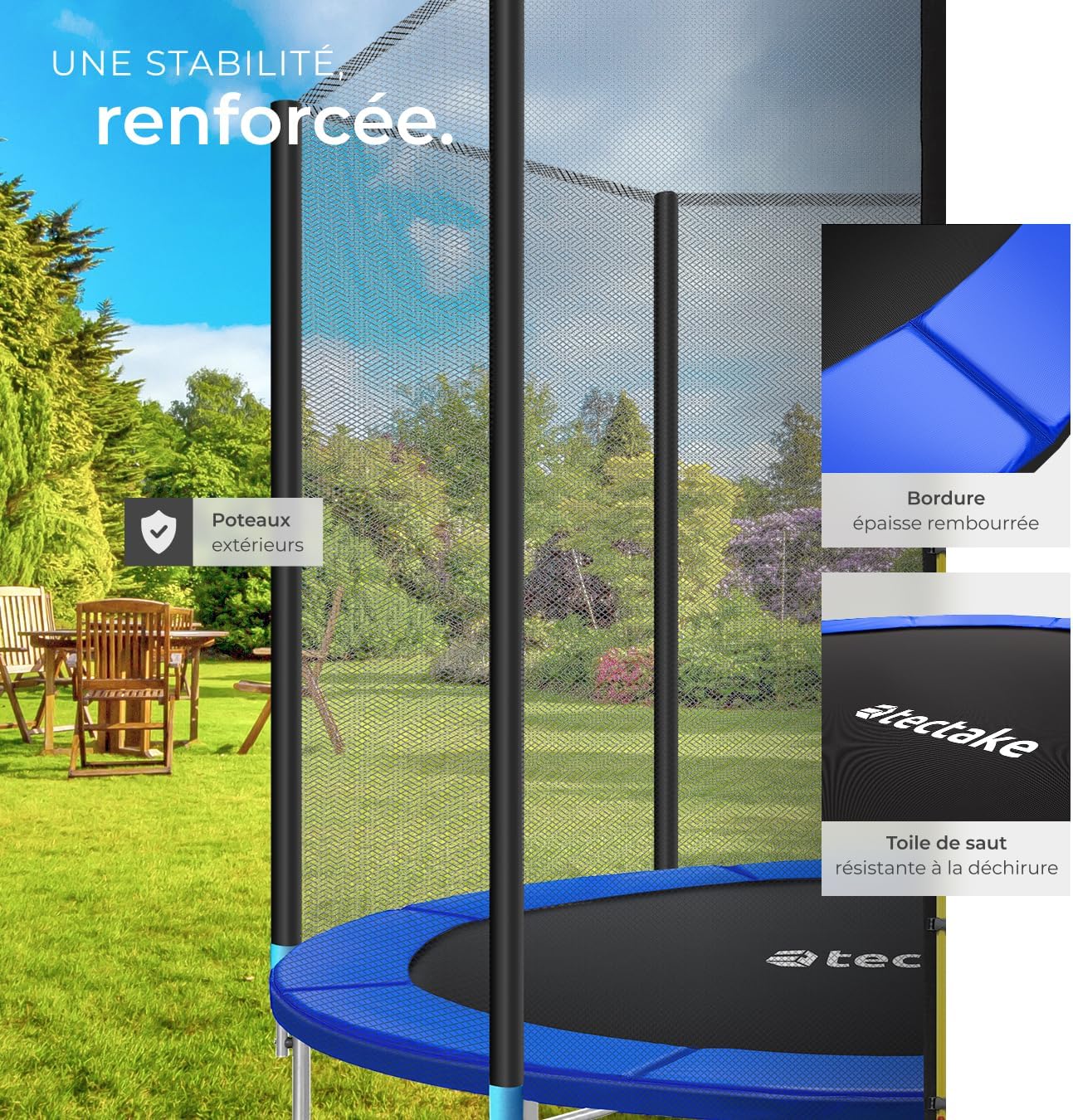Trampoline de Jardin Extérieur Rond avec Échelle, Filet de Protection & Tour rembourré