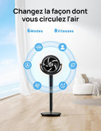 Smart Ventilateur sur Pied 25dB Silencieux, avec Télécommande, 6 Modes, 8 Vitesses, Compatible avec Alexa