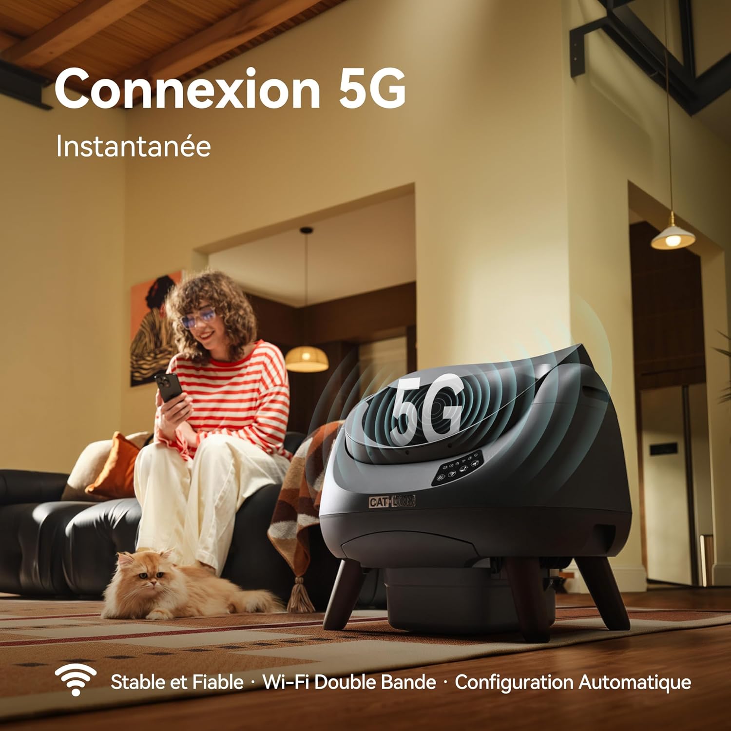 Litière Autonettoyante pour Chat, Avec Dessus Ouvert, Connexion 5 GHz, Grande Capacité 12L