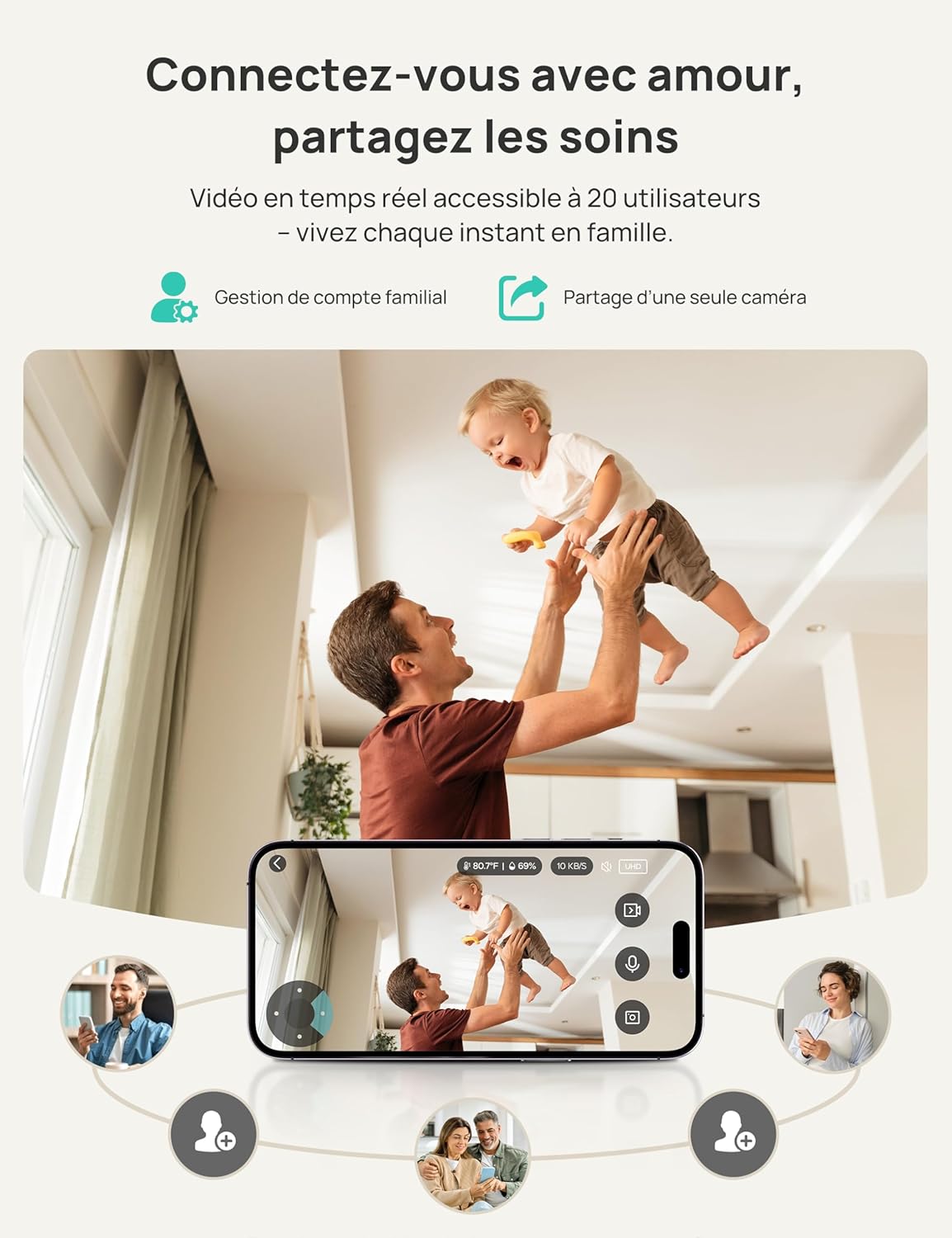 VistaView 5” Moniteur Bébé WiFi avec Support Clip - Caméra 2K HD, Contrôle Via Application