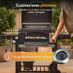 Barbecue au Charbon XL – avec Grille de Maintien au Chaud, Tablettes Rabattables, Thermomètre, Roues