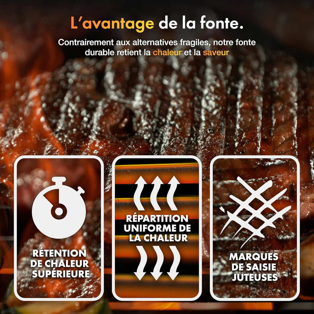 Barbecue au Charbon XL – avec Grille de Maintien au Chaud, Tablettes Rabattables, Thermomètre, Roues