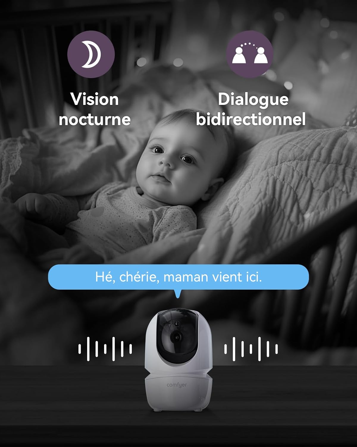 BM01 Babyphone - 2 Caméras 1080P, 7″ Écran Divisé, Moniteur Bébé sans WiFi, PTZ à Distance