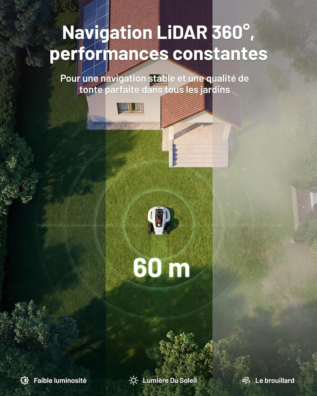 YUKA Mini 2 800 LiDAR Robot Tondeuse sans Fil Périmétrique - caméra avec Pilotage par IA