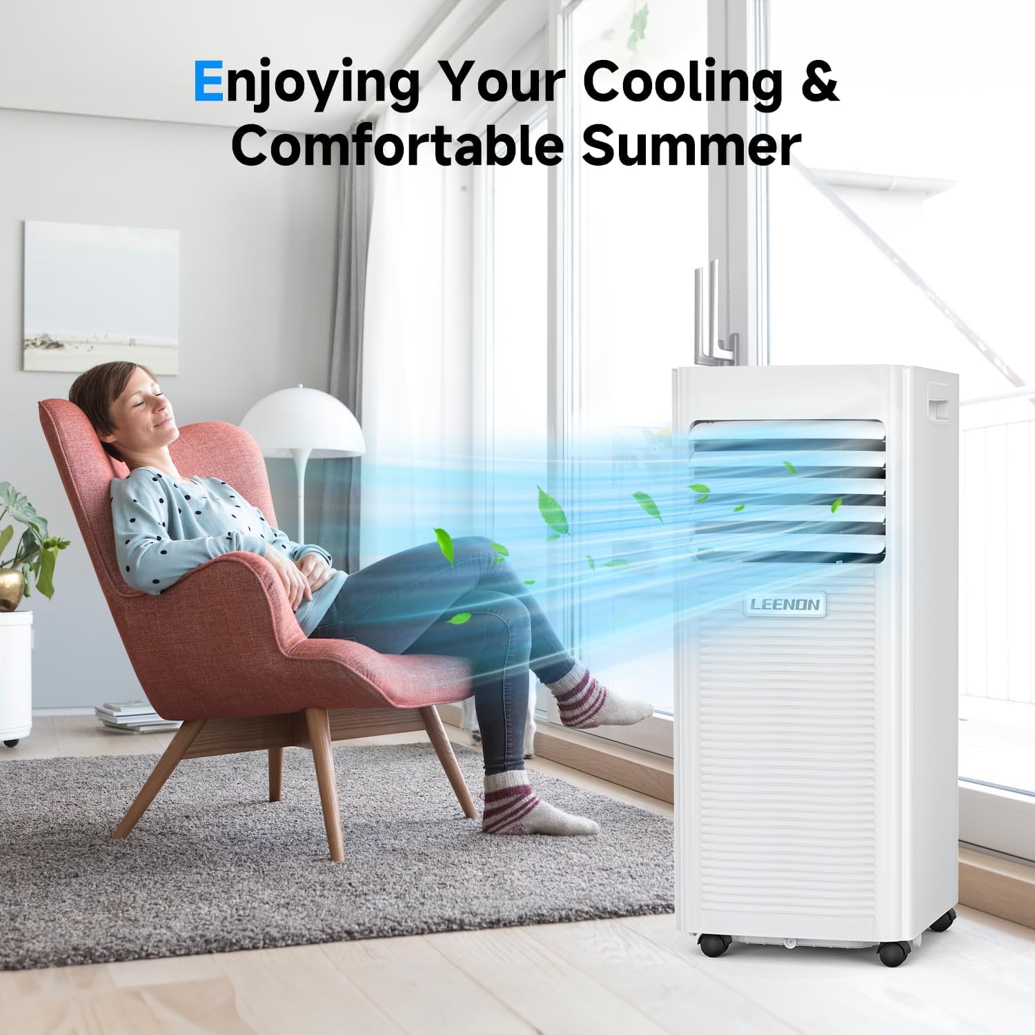 Climatiseur Mobile 9000 BTU, 4 en 1 avec Déshumidificateur et Mode Sommeil, Kit Fenêtre Fourni