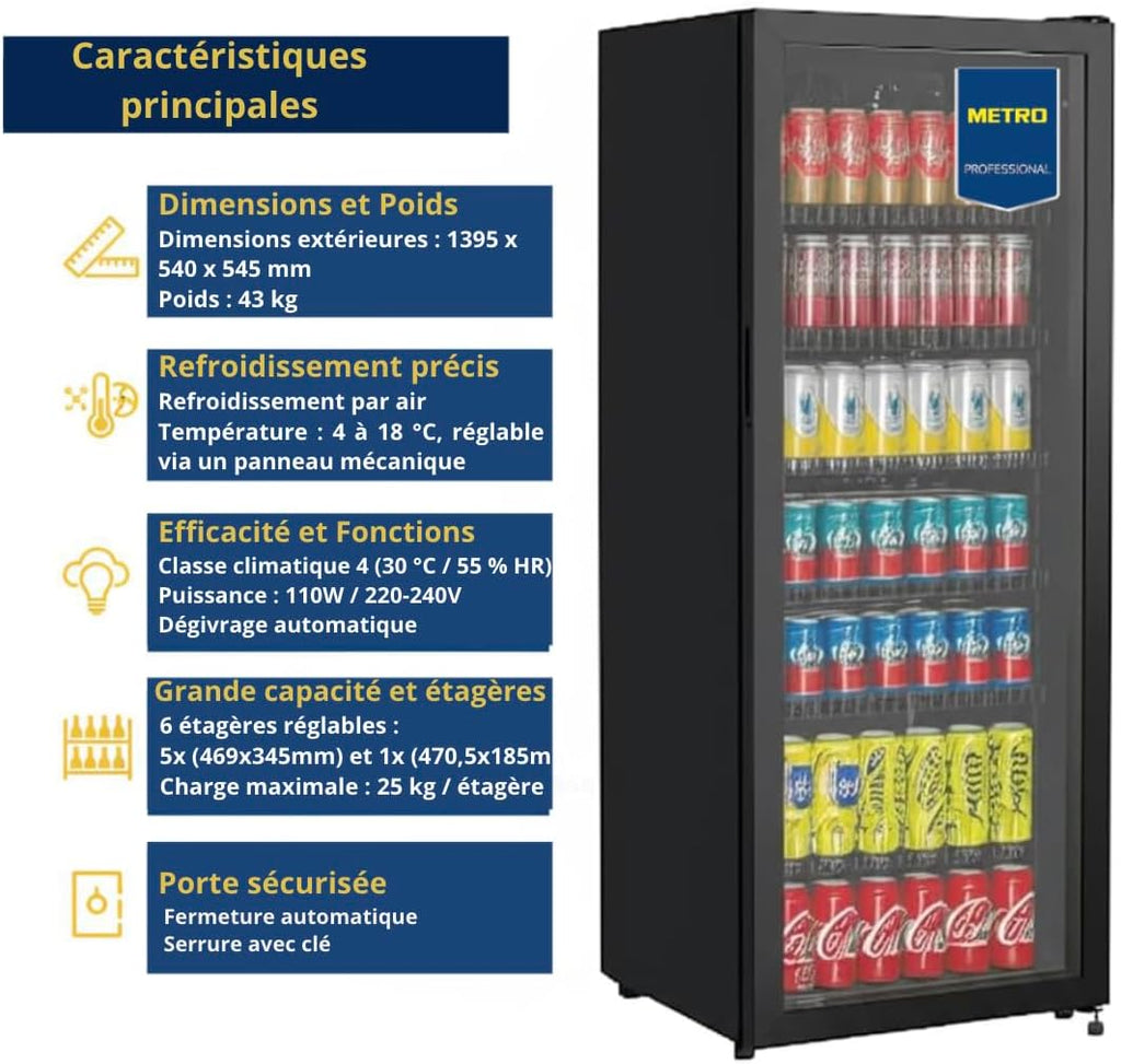 Professional Réfrigérateur à Boissons GSC4240B, Métal/Verre, 237 L, Refroidissement Statique, avec Serrure