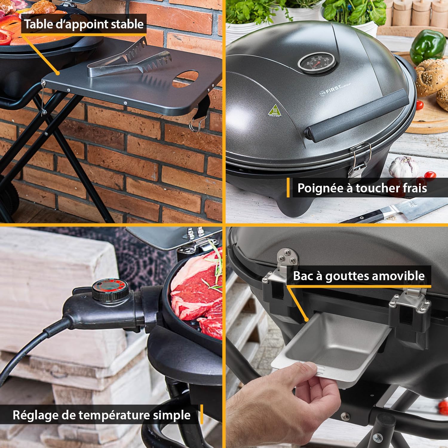 Barbecue électrique 2 en 1 de table & sol 2400W, avec thermomètre et plateau ramasse-graisse