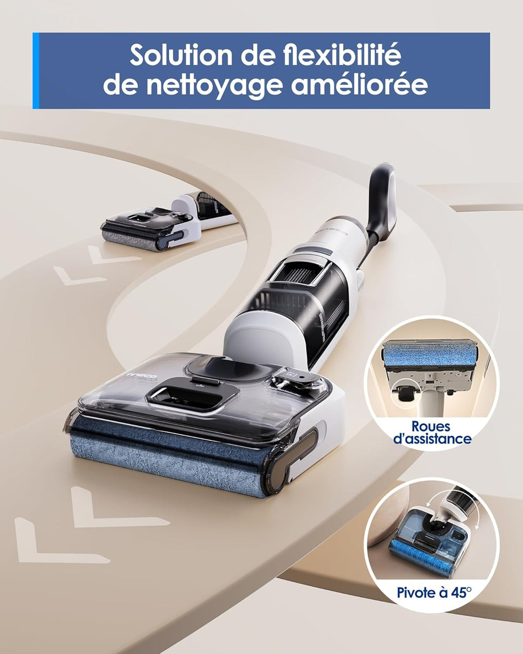 Floor One Stretch S6 Aspirateur Laveur, portée à Plat 180°, Nettoyage Deux Bords
