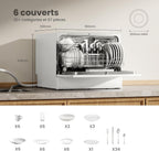 TD602E-W Lave-vaisselle compact pose libre, écran LED, 6,5 litres, blanc