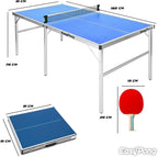 Table de Ping Pong Bleu, 182x91cm, Facile à Transporter, 2 Raquettes + 4 Balles