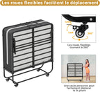 Lit Pliant 1 Personne 90x200 cm avec Matelas et 4 roulettes, Noir