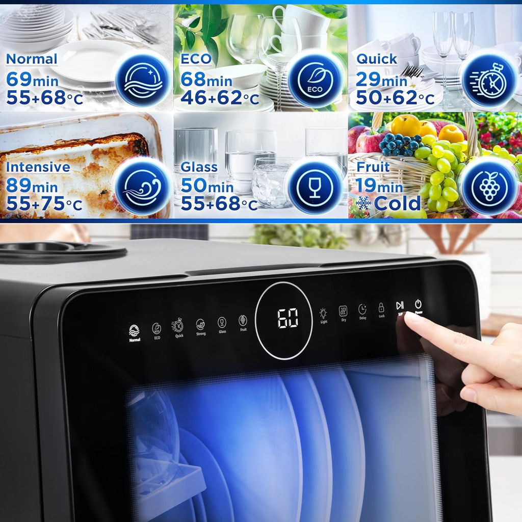 DW5 BK Lave-vaisselle de table 950W lave vaisselle posable, 7 programmes de lavage, séchage efficace