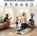 Rameur Musculation d'Appartement, Rameur à Double Rails, App et Écran LED