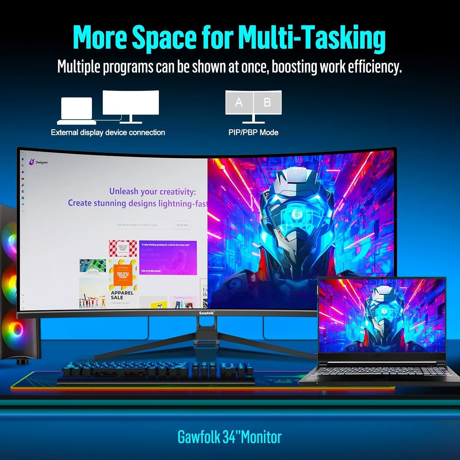 Écran PC Incurvé 34 Pouces, Moniteur Gaming 1500R 165Hz, Ecran PC UHD 4K 3840x2160