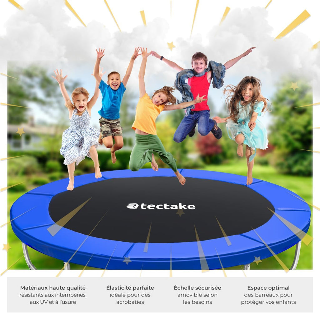Trampoline de Jardin Extérieur Rond avec Échelle, Filet de Protection & Tour rembourré