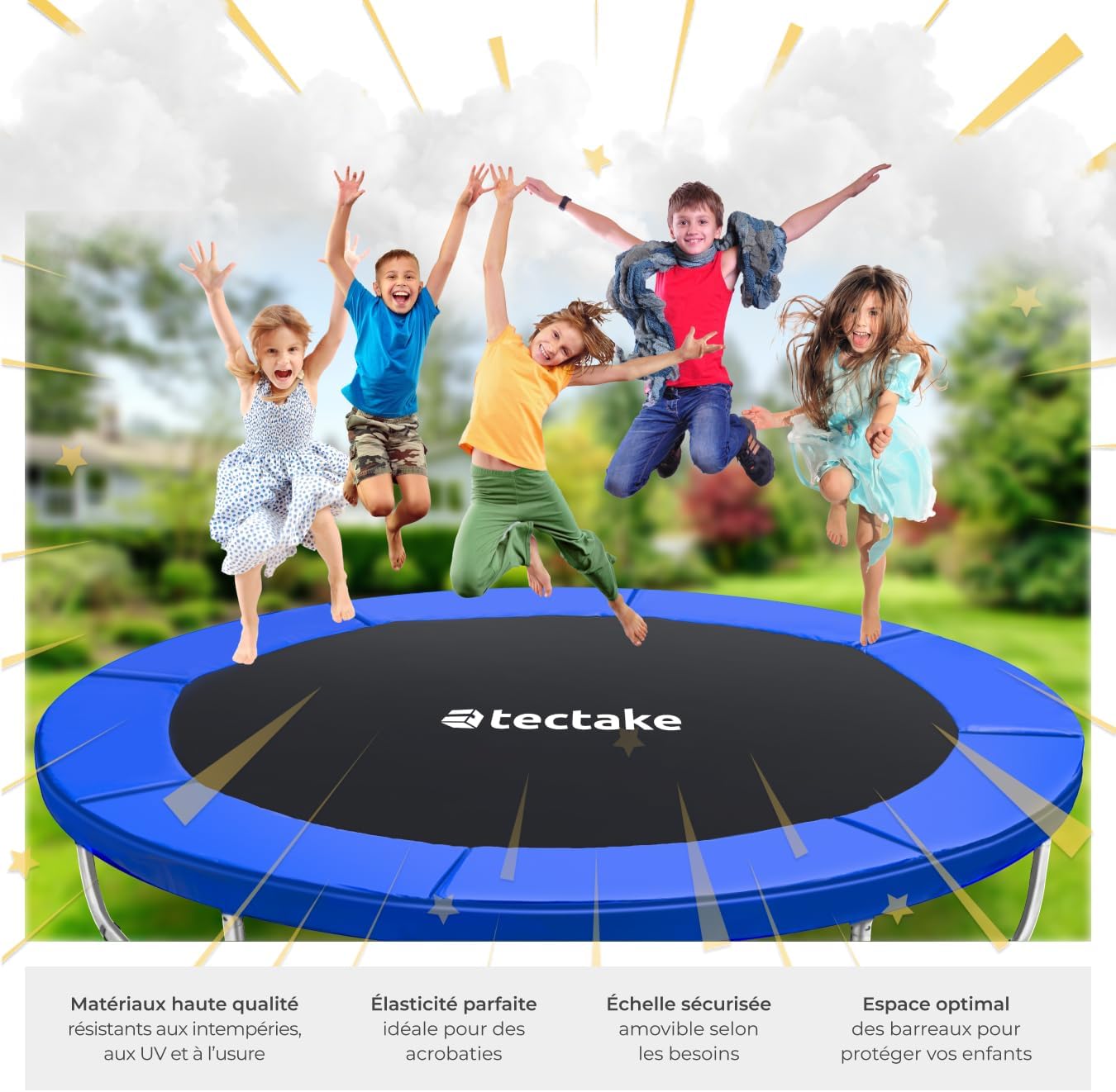Trampoline de Jardin Extérieur Rond avec Échelle, Filet de Protection & Tour rembourré