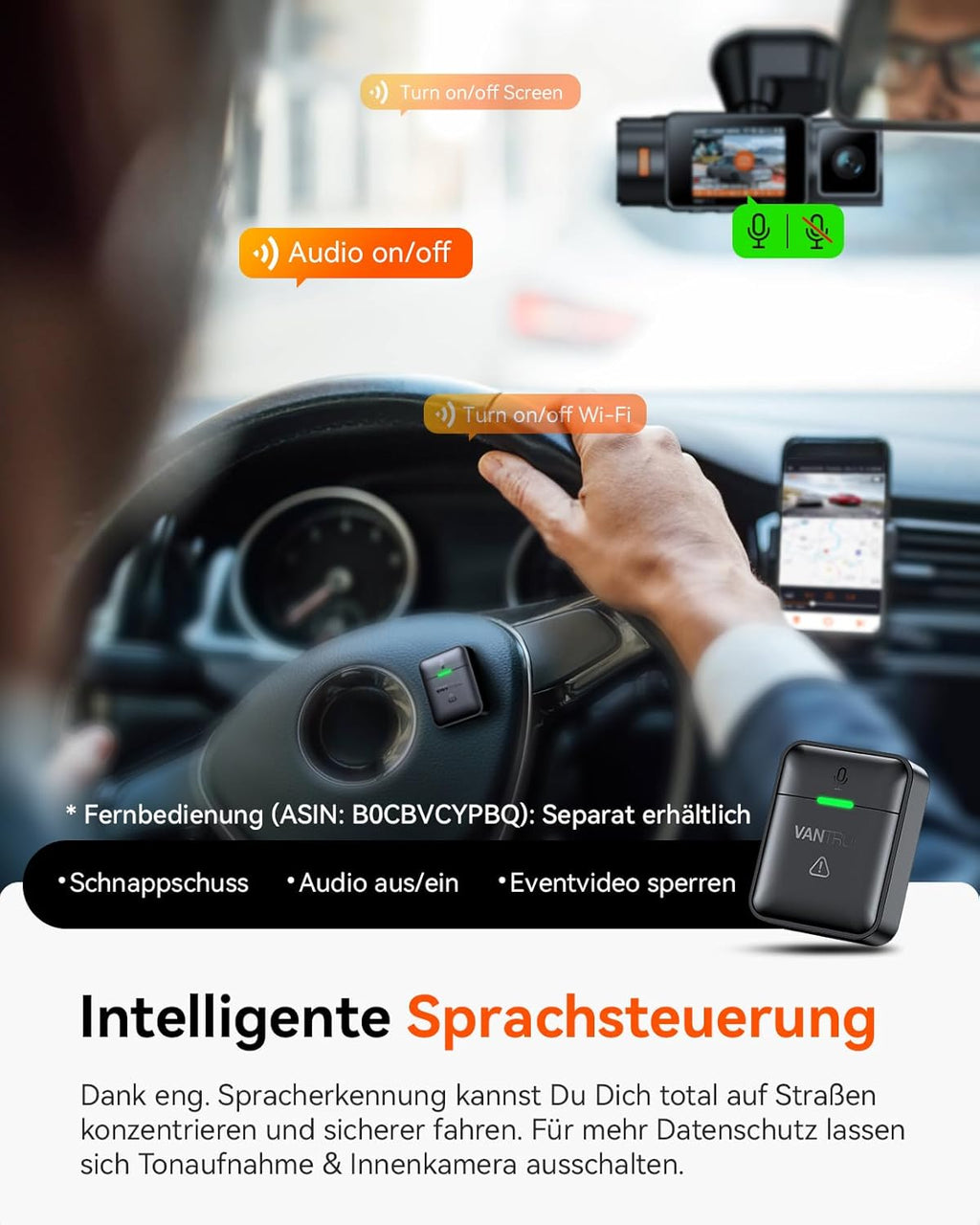 N2X 2.7K+1080P Dashcam Voiture Avant Intérieur, Support LTE, 5GHz WiFi GPS, APP & Commande Vocale