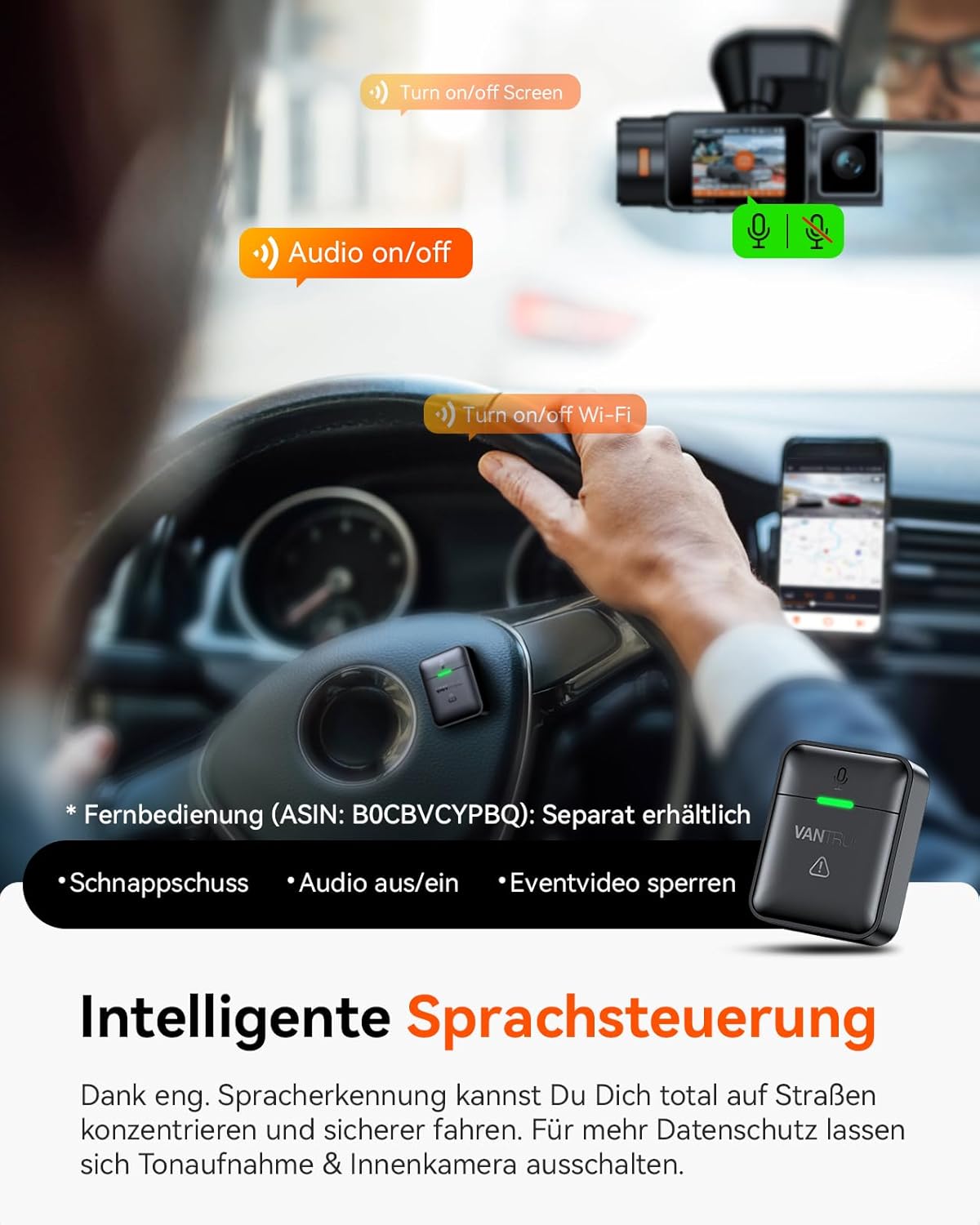 N2X 2.7K+1080P Dashcam Voiture Avant Intérieur, Support LTE, 5GHz WiFi GPS, APP & Commande Vocale